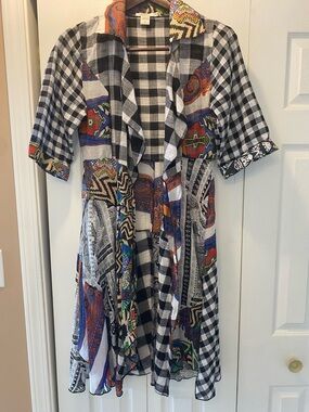 Feratelli Boho Plaid & Paisley Open Front Dress - Black Multi